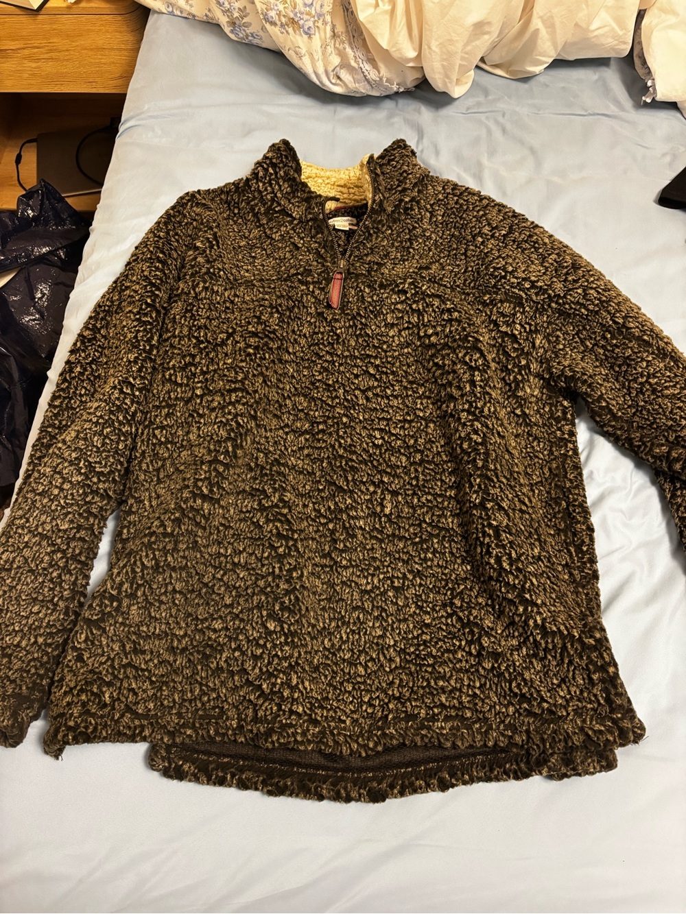 Sherpa Quarter-Zip Pullover Jacket - Dark Brown